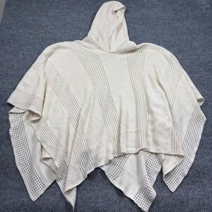 Mudd Womens Cream Open Knit Hooded Poncho Sweater Acrylic One Size Boho Wrap